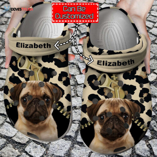 Pug Lovers Personalized Clogs Shoes With Leopard Pattern Dog