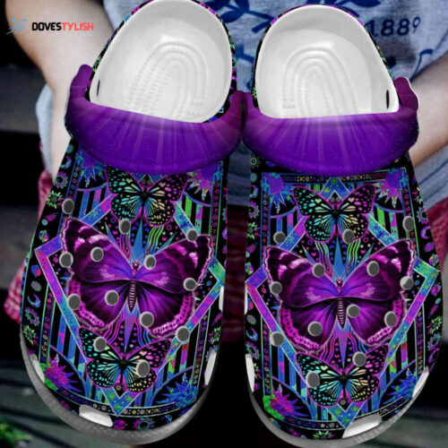 Purple Butterfly Hippie Trippy Shoes Clogs – Butterfly Bling Shoes Clogs Gifts Birthday Women