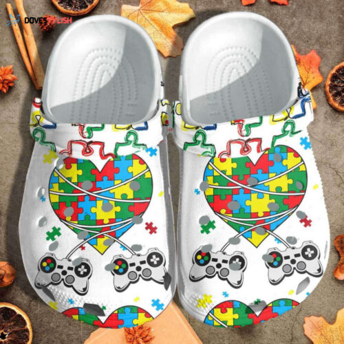 Puzzle Heart Autism Gamer Custom Shoes Clogs Gift Boy Kids – Game For Autism Outdoor Shoes
