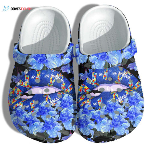 Sexy Blue Lip With Puzzle Autism Awareness Clogs Shoes Gifts Women Girls