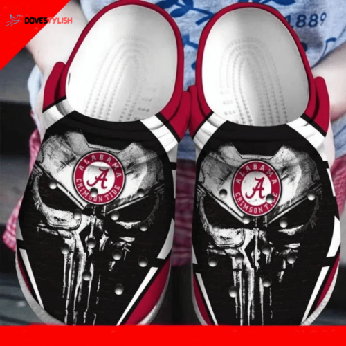 Skull Alabama Crimson Tide NFL team Crocs Crocs Rubber Crocs Shoes Clogs Comfy Footw