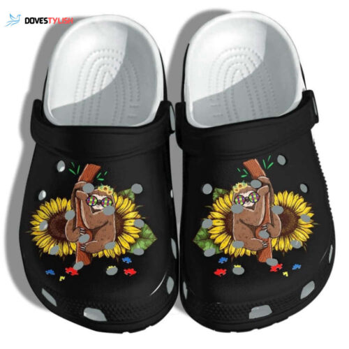 Sloth Sunflower Puzzle Custom Shoes Clogs – Autism Awareness Puzzle Outdoor Shoes Clogs Gifts Daughter Girl