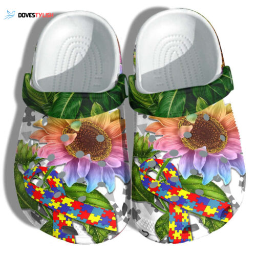 Sunflower And Puzzle Sign Autism Awareness Clogs Shoes Gifts Women Girls