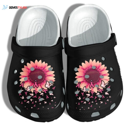 Sunflower Breast Cancer Awareness Merch Shoes Clogs – Butterfly Pink Cancer Beach Shoes Clogs Support Women