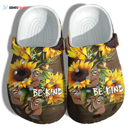 Sunflower Sloth Autism Be Kind Shoes – Autism Awareness Sloth Funny Shoes Croc Clogs Gifts Mother Day