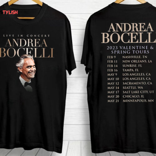 Andrea Bocelli 2023 Valentine and Spring Tour Dates T-Shirt, 2023 Tour Concert Tee