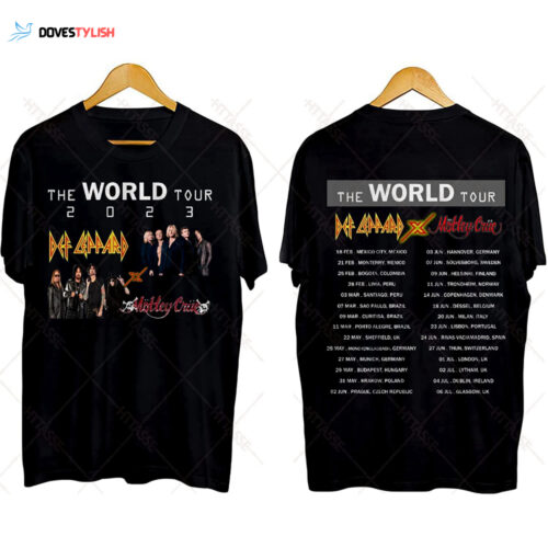 Big World Tour Def Motley 2023 Leppard Crue T-shirt, Rock Band Legend Shirt