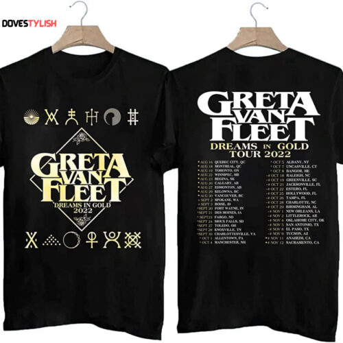 Greta Van Fleet Dreams In Gold Tour 2022 Double Sided T-shirt