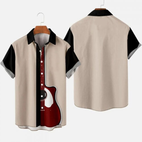 Guitar Symbol Musician Short-Sleeve Hawaiian Shirt For Pool Party Festival Music