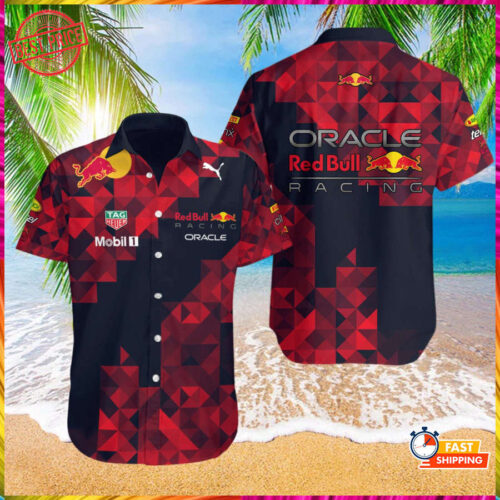 Red Bull Racing Full Printed Hawaiian Shirt Cubic Pattern Summer Apparels