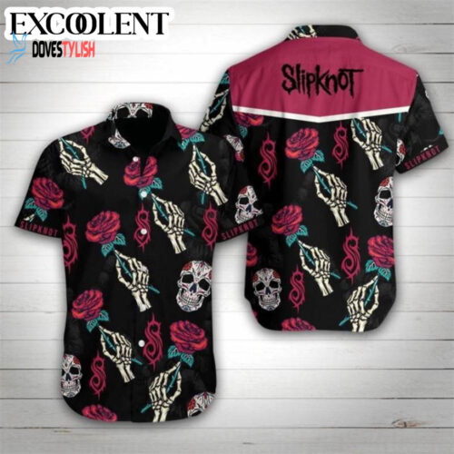 Slipknot Band Rose Skull Hawaiian Shirt – Mens Hawaiian Shirt – Best Hawaiian Shirts – Skull Gifts For Him