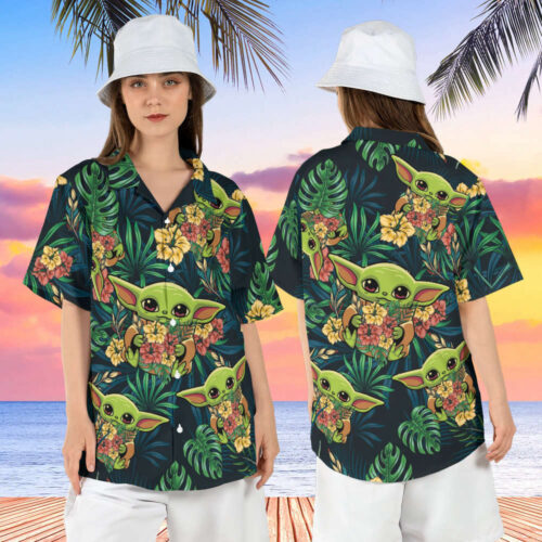 Baby Yoda Star Wars Mandalorian Hibiscus Tropical Hawaiian Shirt Disney Grogu Aloha Hawaii Shirt