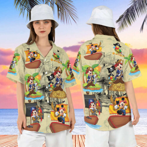 Mickey Minnie Mouse Pirate Of Caribbean Disneyland Vacation  Hawaiian Shirt