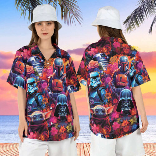 Star Wars Synthwave Mandalorian the Child Star Wars Baby Yoda Tropical Hawaiian Shirt