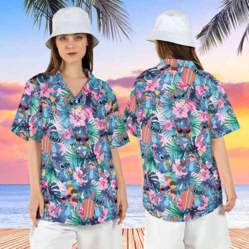 Stitch Beach Stitch and Lilo Hibiscus Cute Stitch Tropical Disneyworld Summer Hawaiian Shirt