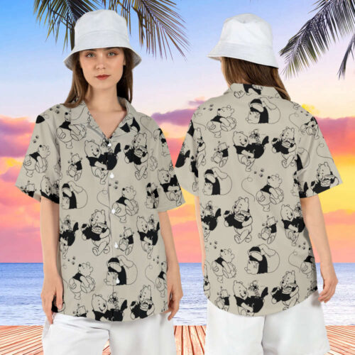 Winnie the Pooh Hawaiian Shirt, Pooh with Honey Pot Hawaii Shirt, Pooh Bear Button Down Short Sleeve Shirt, Disneyland Beach Aloha Shirt