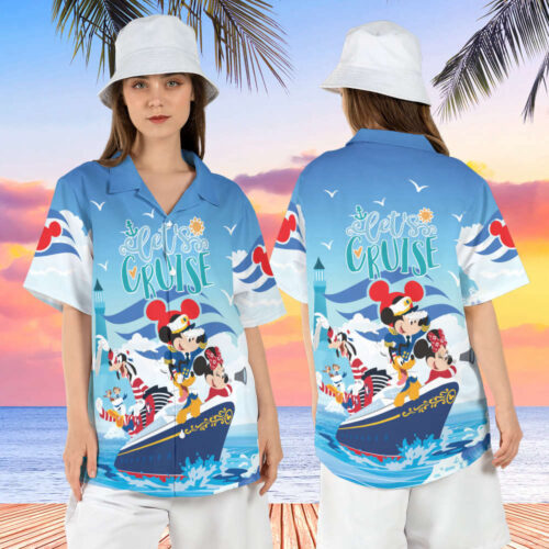 Mickey Pirate Hawaiian Shirt, Pirate of Caribbean Hawaii Shirt, Mickey Treasure Map Aloha Shirt, Mickey Tropical Palm Button Up Shirt