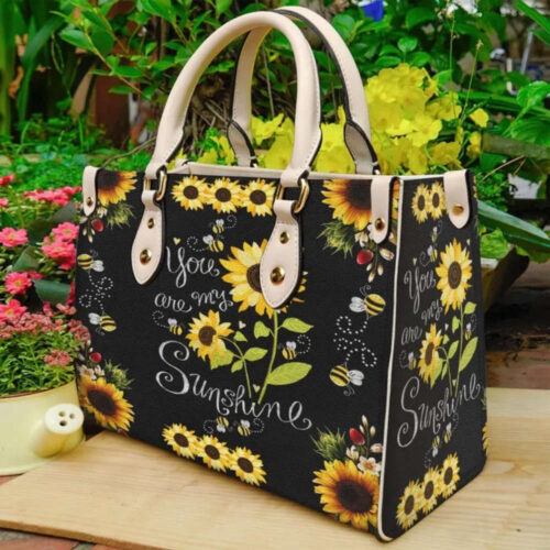 Stylish Sunflower Leather Tote: Handmade  Custom Vintage Bag for Women
