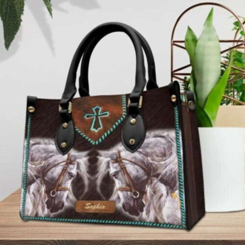 Custom Cross Horse Leather Handbag: Personalized White Tote for Women  Handmade Vintage Bag