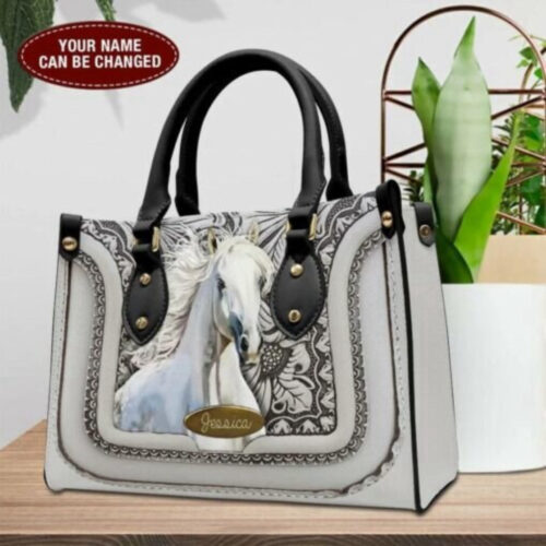 Custom White Horse Handbag: Personalized Leather Tote for Women  Vintage Style
