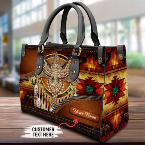 Handmade Personalized Owl Leather Tote Bag for Women: Custom Vintage Handbag