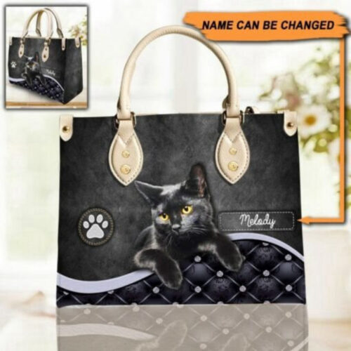 Custom Cat Leather Handbag: Personalized Tote for Women  Handmade Vintage Bags