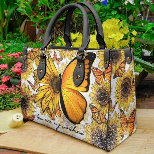 Stylish Butterfly Sunflower Leather Bag for Women: Personalized Handmade Crossbody & Shoulder Handbag