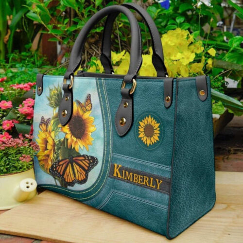 Stylish Butterfly Sunflower Leather Bag – Women s Crossbody & Shoulder Handbag   Personalized & Handmade Teacher Bag