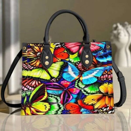 Custom Name Purple Leather Butterfly Handbag – Personalized Women s Animal Handmade Bag