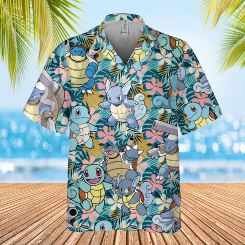 Tropical  PKM Squirtle  Shirt, Beach Shirt, Vacation 2023 Tshirt, Summer Hawaii Shirt, Movie Aloha Shirt