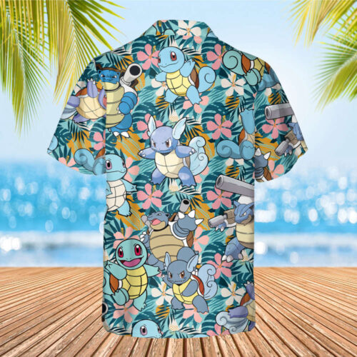 Tropical  PKM Squirtle  Shirt, Beach Shirt, Vacation 2023 Tshirt, Summer Hawaii Shirt, Movie Aloha Shirt