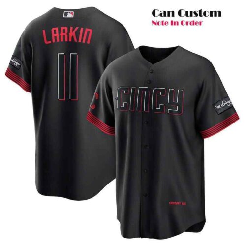Barry Larkin No 11 2023 Baseball Jersey – Black Fan Reds Print