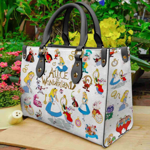 Cute Alice in Wonderland Leather Handbag: Personalized  Handmade Disney Bag