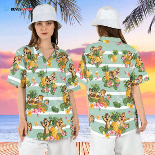 Chip and Dale Pineapple Hawaiian Shirt, Double Trouble Aloha Shirt, Friends Summer Button Up Shirt, Disneyland Chipmunks Hawaii Shirt