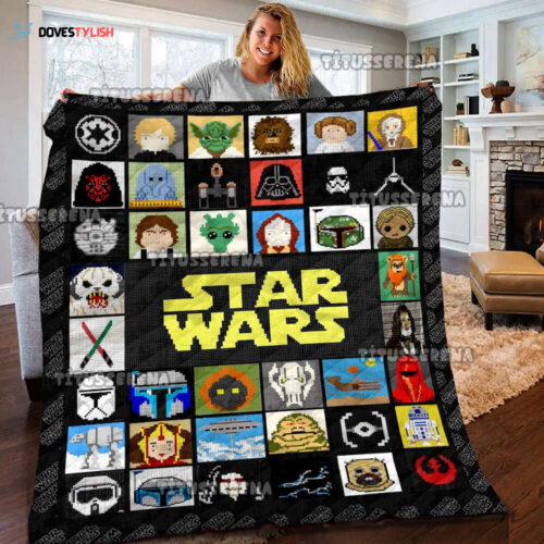 Colorful Star Wars Quilt: Princess Leia Darth Vader Yoda Han Solo Chewbacca – Perfect Movie Lovers Gift