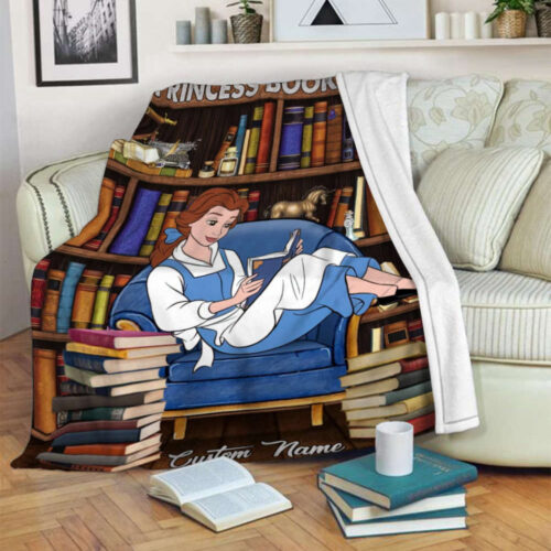 Custom Bella Princess Bookworm Fleece Blanket – Ideal Birthday Gift for Her Book Lovers & Princess Parties