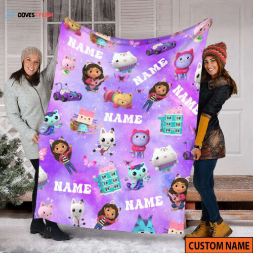 Custom Name Blanket for Kids – Personalized Gabby s Dollhouse Birthday Party Gift
