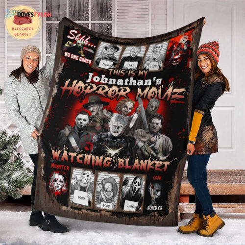 Custom Name Horror Movies Fleece Blanket – Spooky Halloween Sherpa & Mink Cozy