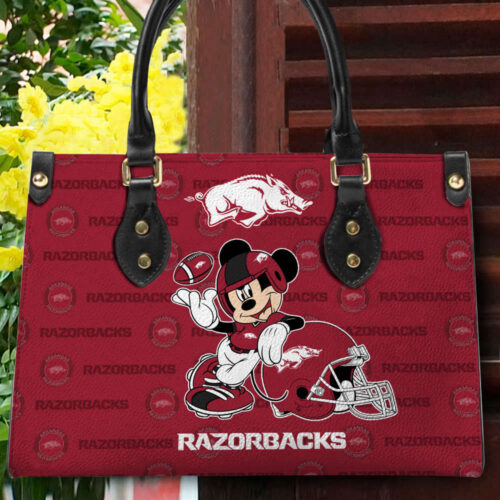 Customized Arkansas Razorbacks Mickey Women Leather PU Hand Bag and Women Wallet Combo Disney Bag and Wallet