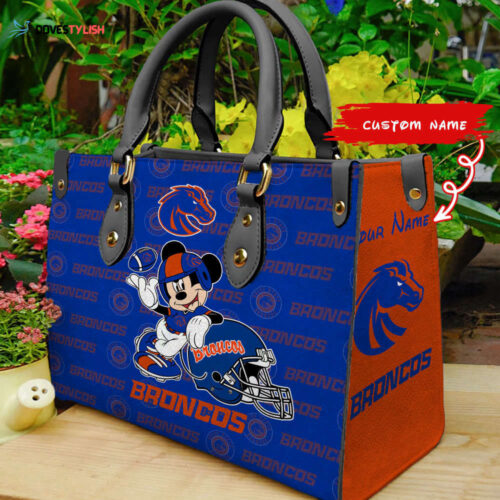 Customized Boise State Broncos Mickey Women Leather PU Hand Bag and Women Wallet Combo Disney Bag and Wallet