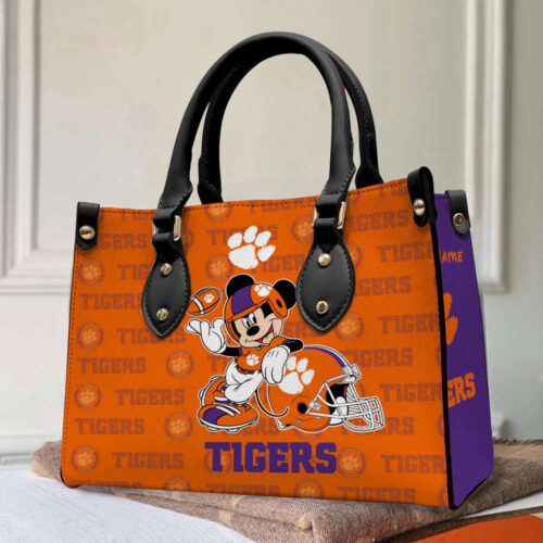 Customized Clemson Tigers Mickey Women Leather PU Hand Bag and Women Wallet Combo Disney Bag and Wallet