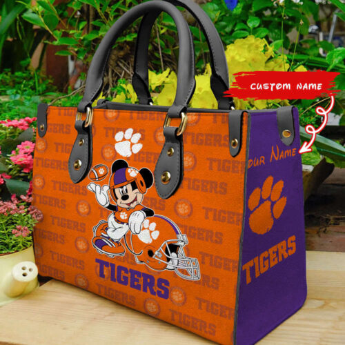 Customized Clemson Tigers Mickey Women Leather PU Hand Bag and Women Wallet Combo Disney Bag and Wallet