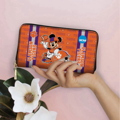 Customized Clemson Tigers Mickey Women Leather PU Hand Bag and Women Wallet Combo Disney Bag and Wallet