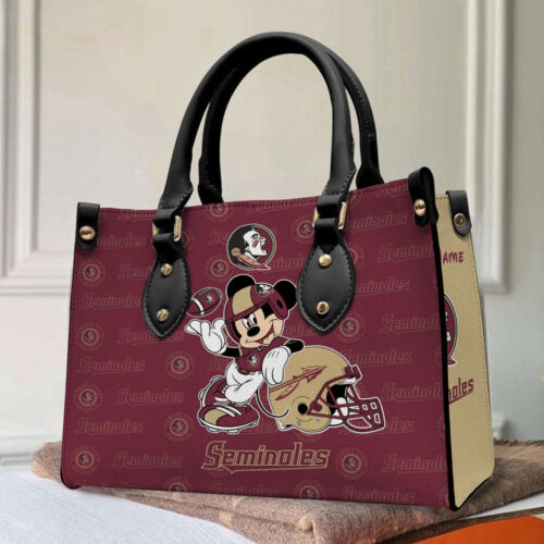 Customized Florida State Seminoles Mickey Women Leather PU Hand Bag and Women Wallet Combo Disney Bag and Wallet