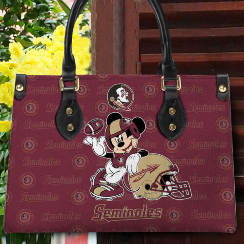 Customized Florida State Seminoles Mickey Women Leather PU Hand Bag and Women Wallet Combo Disney Bag and Wallet