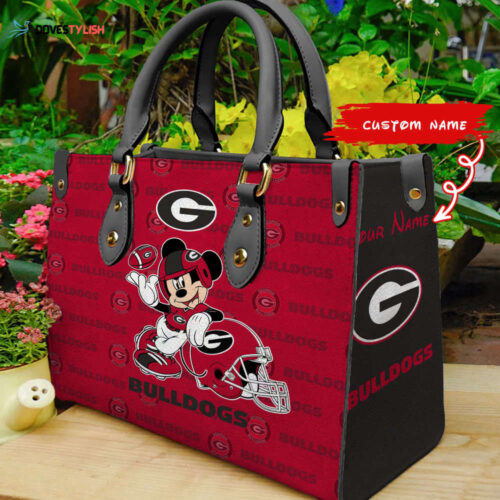 Customized Georgia Bulldogs Mickey Women Leather PU Hand Bag and Women Wallet Combo Disney Bag Wallet