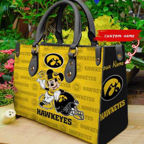 Customized Iowa Hawkeyes Mickey Women Leather PU Hand Bag and Women Wallet Combo Disney Bag Wallet
