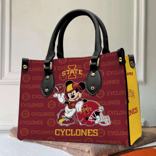 Customized Iowa State Cyclones Mickey Women Leather PU Hand Bag and Women Wallet Combo Disney Bag Wallet