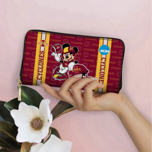 Customized Iowa State Cyclones Mickey Women Leather PU Hand Bag and Women Wallet Combo Disney Bag Wallet