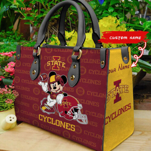 Customized Iowa State Cyclones Mickey Women Leather PU Hand Bag and Women Wallet Combo Disney Bag Wallet